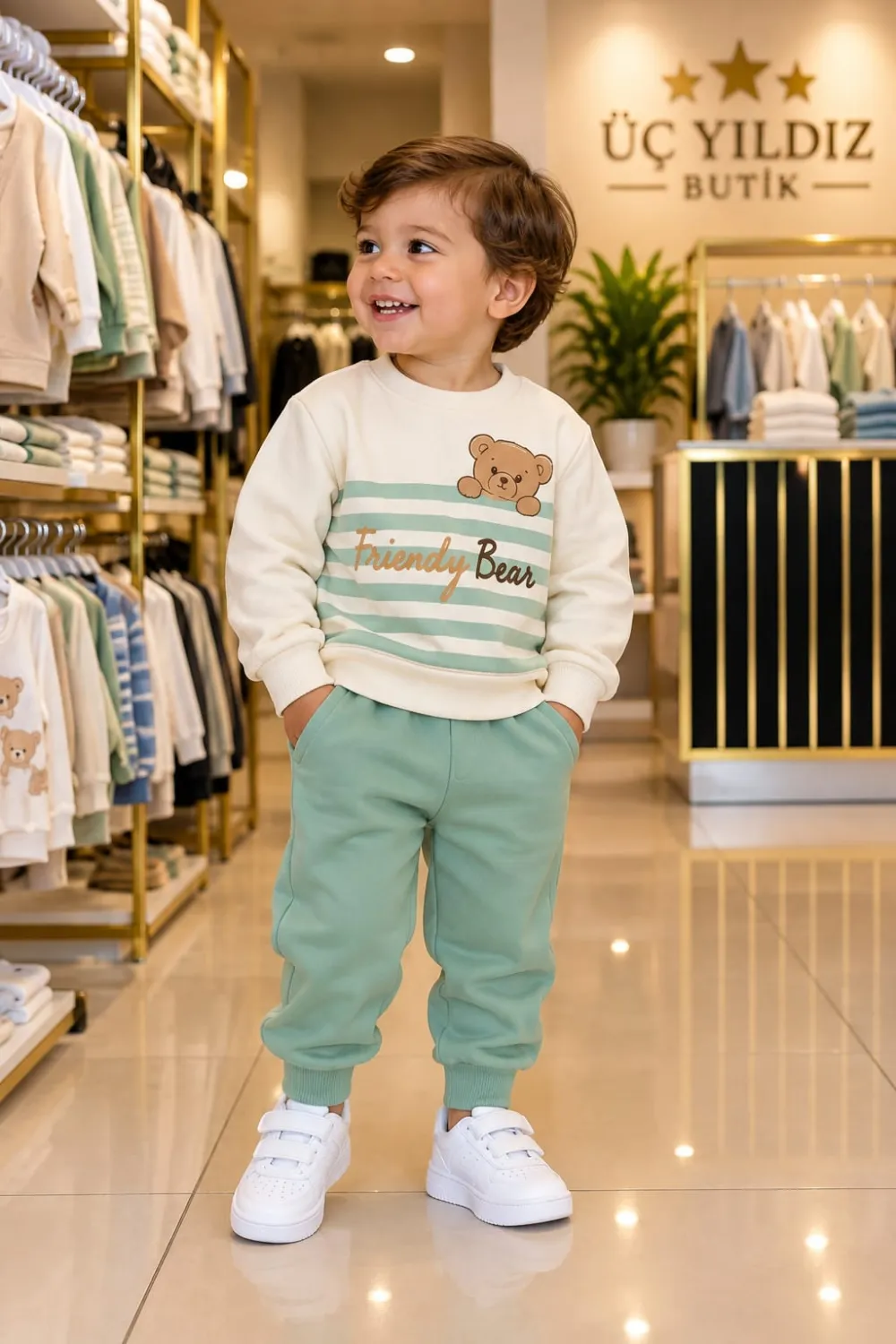 Çizgili Baskılı Sweatshirt Pantolon Takımı (Erkek Çocuk) - ana görünüm