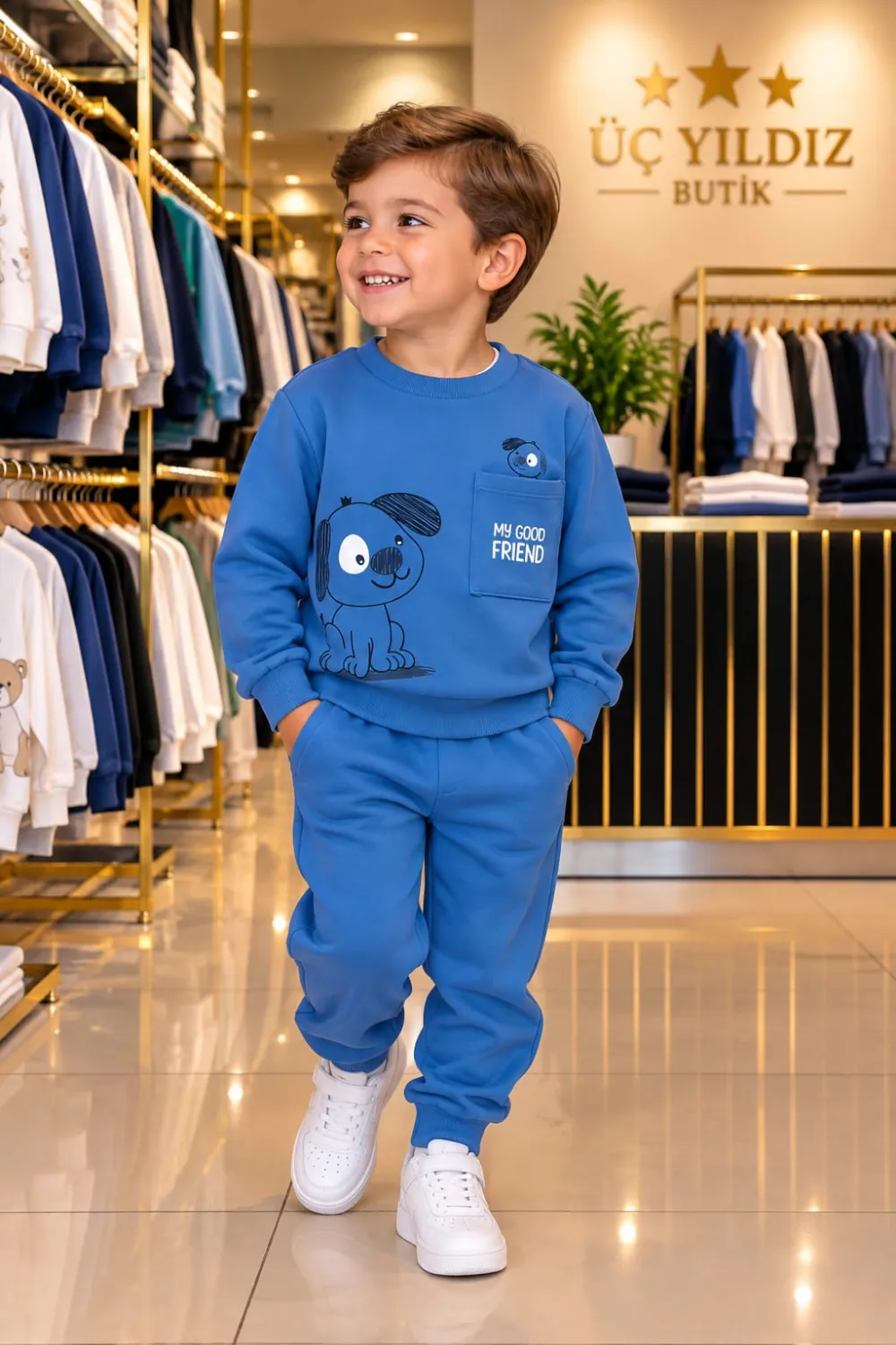 Mavi Baskılı Sweatshirt Pantolon Takımı (Erkek Çocuk) - ana görünüm
