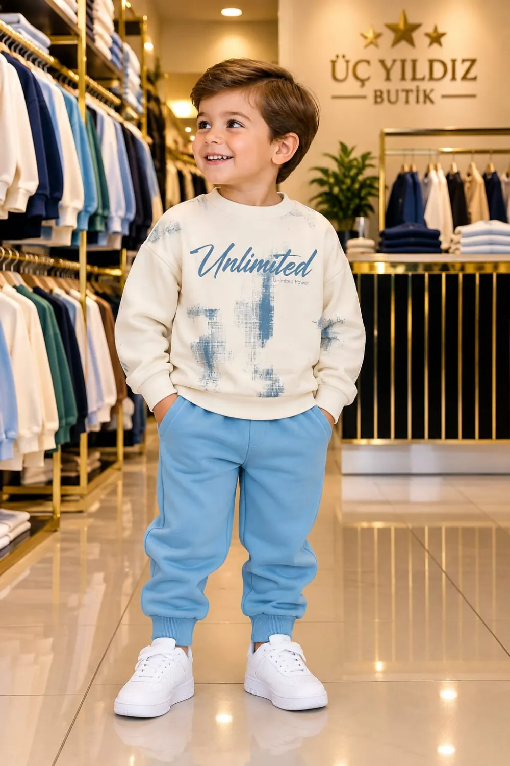 Beyaz Baskılı Sweatshirt Pantolon Takımı (Erkek Çocuk) - ana görünüm
