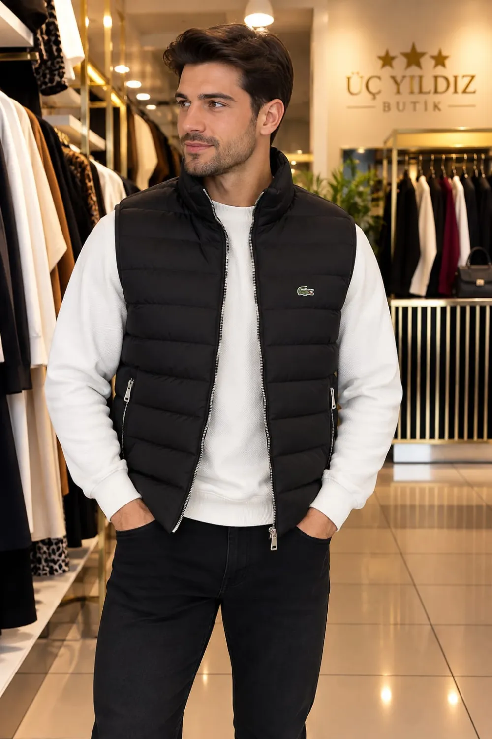 Siyah Yelekli Beyaz Sweatshirt Takımı - siyah görünüm